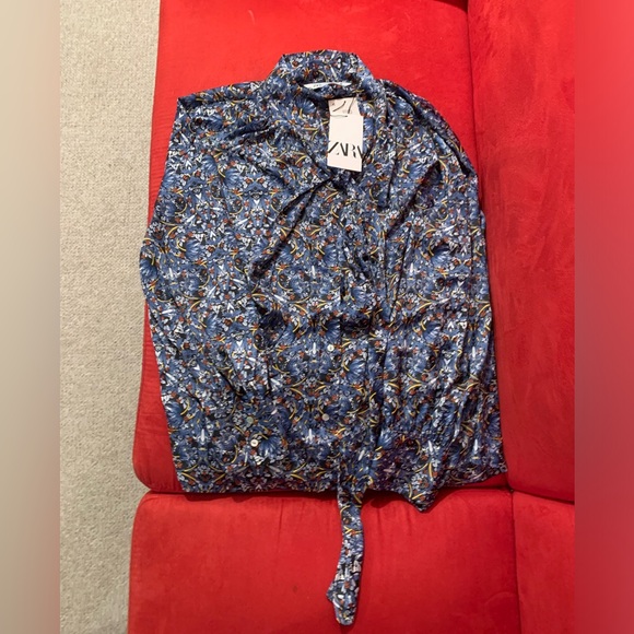 Zara TIED FLORAL BLOUSE - Picture 11 of 12